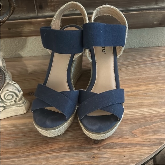 Rialto Navy Blue Wedge Sandals - Picture 3 of 11
